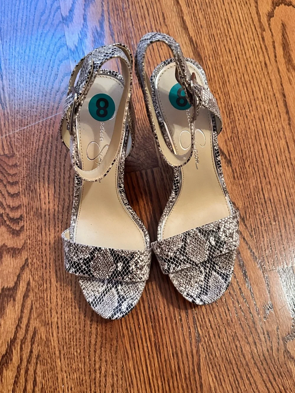 Brand new Jessica Simpson Wedge Sandals with Snake-Print Straps size 8